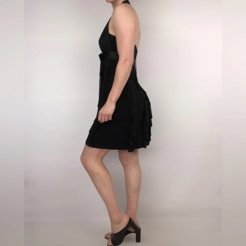 Vintage Y2K Betsy &‎ Adam Halter Ruffle Bow Mini Black Dress Size 6